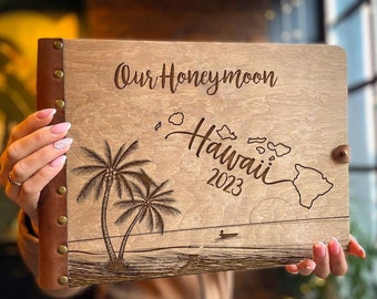 Our Honeymoon Hawaii Photo Album leather Our Adventure Book Honeymoon Scrapbook Travel Vacation Memory Book Map of Hawaii Honeymoon Gift