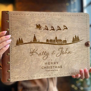 Kerst fotoalbum Houten fotoalbum Kerst familie fotoalbum Gepersonaliseerde vakantie fotoalbum Kerst plakboek Cadeaus voor haar