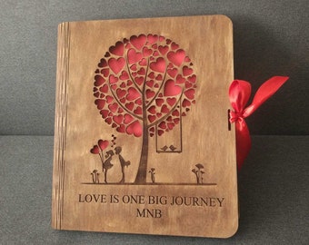 Personalized Wooden Scrapbook, Couples Memory Book, Valentine's Gift