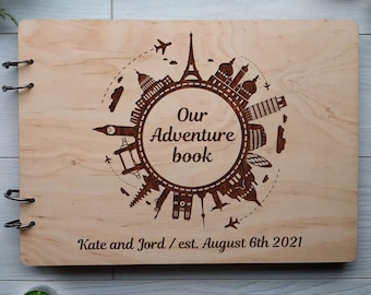 Our Adventure Photo Album,Adventure Book Scrapbook, Couple Scrapbook, Valentines Scrapbook Gift for him and her, Wooden Photo Album