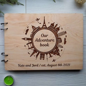 Our Adventure Photo Album,Adventure Book Scrapbook, Couple Scrapbook, Valentines Scrapbook Gift for him and her, Wooden Photo Album