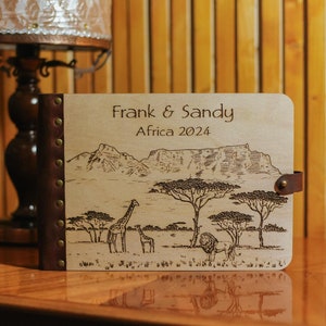 African landscape Adventure Book, South Africa giraffes, Travel Journal, Table mountain symbol of Cape Town Album of Our Trips Anniversary