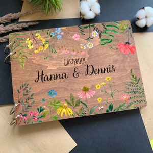 Wedding Guest Book Wildflowers, Wooden Wedding Guest book, Boho Wedding, Floral Guest book, Rustic Wedding, Wedding guest book, Anniversary