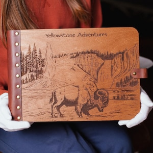 Yellowstone National Park Abenteuerbuch, USA Park Schild, Yellowstone Reise Fotoalbum, personalisiertes Reisetagebuch, Geschenk für Abenteurer