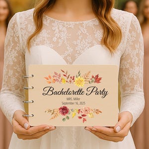 Regalo de despedida de soltera para novia, libro de cartas de otoño para la novia, álbum de visitas personalizado, recuerdo de boda con flores de otoño, despedida de soltera