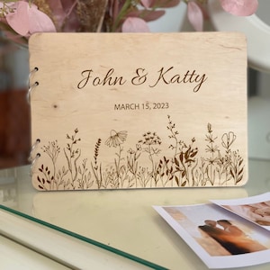 Wildflowers Wedding Photo Album Personalized Wooden Photo Album Rustic Wedding Guest Book Boho Wedding Decoration Flower Guest Book Bridal