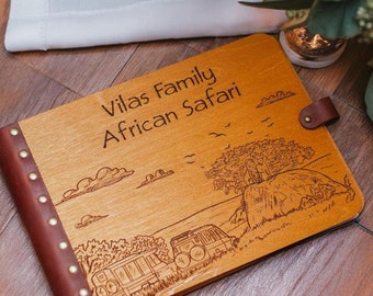 African landscape Adventure Book, Birds, lions, and Safari cars, Travel Journal, Savanna Tanzania/Kenya Photo Album of Our Trips Anniversary