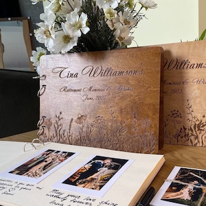 Retirement Guest Book Wildflowers Wooden Photo Album Personalized Retirement Gift Congratulations on Your Retirement Album Nurse Retirement