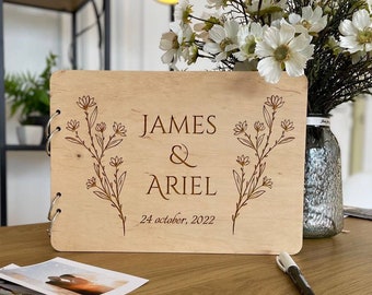 Personalized Wedding Photo Album Branches of wildflower Wedding Guest Book Wood Wedding Memory Book Rustic Guest Book Christmas Wedding Gift