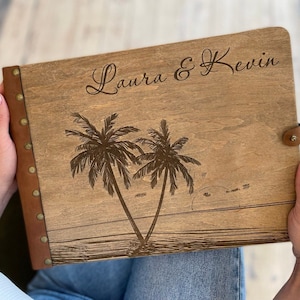 Libro degli ospiti di nozze tropicali Libro della casa sulla spiaggia in legno Album di foto di famiglia Album di foto di nozze nautiche Album di San Valentino per matrimoni sulla spiaggia della Florida