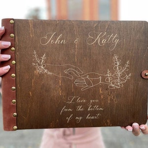 Personalized Wooden Photo Album, Valentine's Day Couples Memory Book
