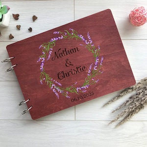 Wedding Guest Book, lavender Guestbook, Personalized Guestbook, Flower Guest Book, Wooden Photo Album, Guestbook, Rustic Wedding Photo Album