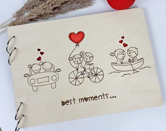 Personalisiertes Holzalbum, Geschenk für Paar, Hochzeitsgeschenk, Abenteuerbuch Jahrestagsgeschenk, Fotoalbum aus Holz, Paar Scrapbook