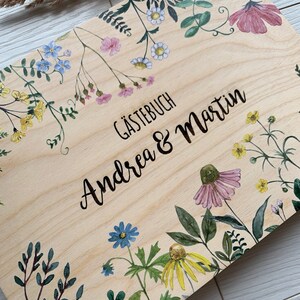 Libro de invitados de boda con flores silvestres, libro de invitados de madera para boda, boda bohemia, libro de invitados floral, boda rústica, libro de invitados de boda, San Valentín imagen 4