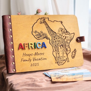 Libro de recuerdos de viajes por África con texto "ÁFRICA" en 3D: un recuerdo de safari para bodas, lunas de miel, viajes misioneros o un regalo para un padre aventurero.