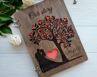 Personalized Wooden Photo Album, Wedding Album, Valentine's Day Gift, Memory Gift Book for Him, Personalized Photo Book, Personalized Book