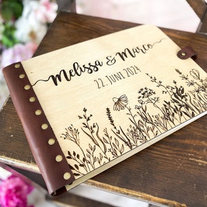 Personalised Wildflower Spring+Summer Meadow Wedding Guest Book, Polaroid Guest Book, Personalised Wooden Guest Book, Custom Visitors Book