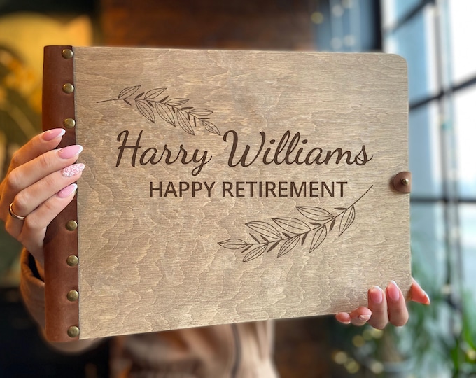 Happy Retirement Guestbook Wooden Retirement Guest Book Photo Album Congratulations on Your Retirement Album Retirement gifts for men /woman