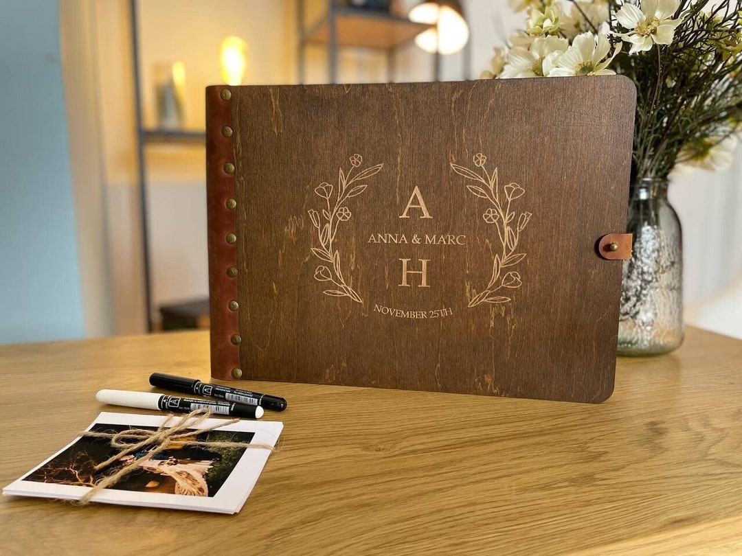 Wedding Guest Book Leather Personalized Wedding Album Guest Book Initial Family Reunion Guest