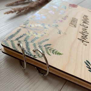 Libro de invitados de boda con flores silvestres, libro de invitados de madera para boda, boda bohemia, libro de invitados floral, boda rústica, libro de invitados de boda, San Valentín imagen 5