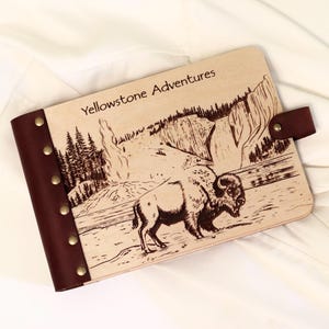 Yellowstone National Park Adventure Book, USA Park Sign, Yellowstone travel Photo Album, Personalized Travel Journal, Gift for Adventurers