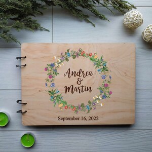 Wedding Guest Book Wreath Wildflowers, Wooden Wedding Guest book, Boho Wedding, Floral Guest book, Rustic Wedding, Wedding guest book