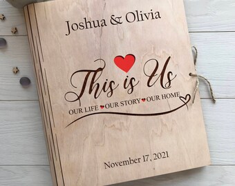 Personalized Wooden Photo Album, Couples Memory Book