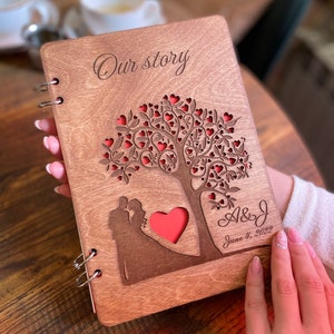 Nuestra historia Álbum de recortes personalizado, Libro de recuerdos para parejas, Álbum de fotos de madera, Libro de visitas de boda, Álbum de recortes de aniversario, 1 año de aniversario