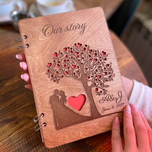 Personalised Wooden Anniversary Scrapbook Couple Journal Housewarming Gift  Memory Book 