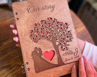 Our Story Personalised Scrapbook, Couples Memory Book, Wooden Photo album, Wedding Guest Book, Anniversary Scrapbook, 1 year Anniversary