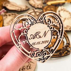 Wedding Boutonnieres for Guests, Custom Wedding Boutonnieres Pins, Wooden Heart Wedding Boutonnieres in Bulk, Custom Wedding initial pins