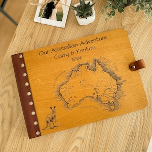 Album photo personnalisé de carte australienne avec kangourou, notre livre d'aventures australiennes, album de souvenirs, album de famille de vacances, cadeau d'anniversaire