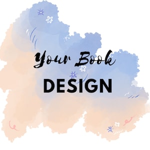Può includere: Uno sfondo ad acquerello con uno schema di colori blu chiaro e pesca. Il testo "Your Book DESIGN" è scritto in nero sullo sfondo.