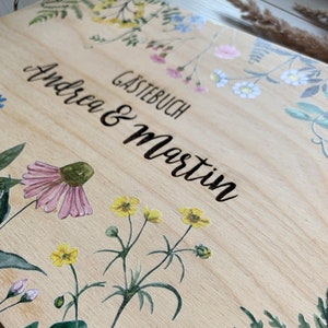 Libro de invitados de boda con flores silvestres, libro de invitados de madera para boda, boda bohemia, libro de invitados floral, boda rústica, libro de invitados de boda, San Valentín imagen 6