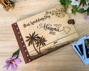 Our Wedding Hawaii Photo Album, Custom Beach Wedding Guest Book,  Palm Tree Wedding Guest Book, Tropical Engagement Guestbook, Wedding Gift
