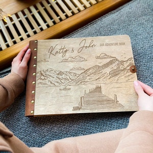 Rustic Mountain Guest Book Our Adventure Book Wooden Photo Album Personalized Wedding Guestbook Travel Photo Album Adventure Gift for Couple