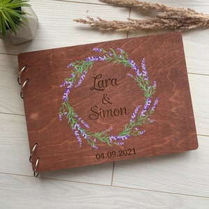 lavender Wedding guest book, guest book, personalised guest book, flowers, wedding guestbook, wooden guest book, guestbook, rustic wedding