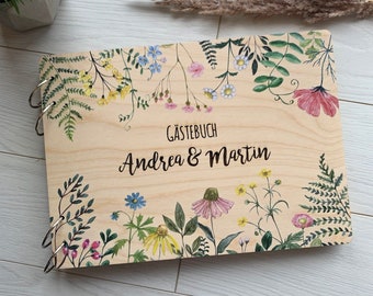 Wedding Guest Book Wildflowers, Wooden guest book wedding, Boho Wedding, Floral Guest book, Rustic Wedding, Wedding guest book, Valentines