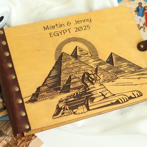 Álbum de recuerdos de vacaciones en Egipto, álbum de fotos de madera personalizado con pirámides y esfinge, regalo de álbum de recortes de viaje, capacidad para 500 fotos / A4, A5, XL grande