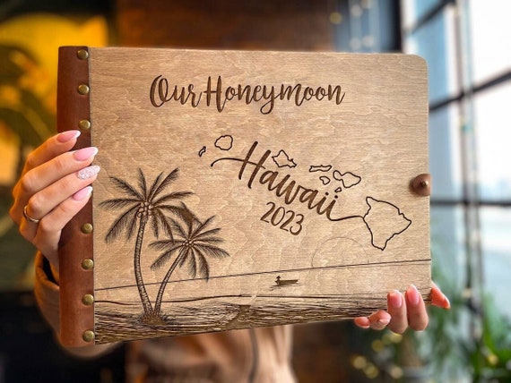 Our Honeymoon Hawaii Photo Album leather Our Adventure Book Honeymoon Scrapbook Travel Vacation Memory Book Map of Hawaii Honeymoon Gift