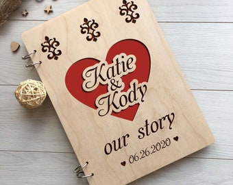 Personalized Wooden Scrapbook, Couples Memory Book, Anniversary Gift