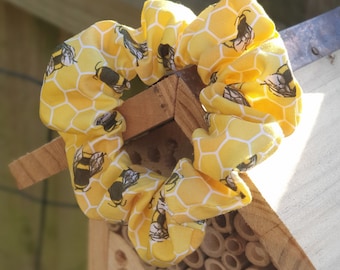 Handmade Bee Scrunchie, Yellow Honeycomb Hair Tie