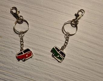 Camper van red or green keyring, keyfob for keys, bags or purses