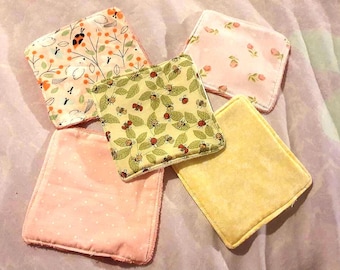 Ladybird and flowers set of face wipes, face cloths, eco friendly zero waste, reusables.  Birds, floral, ladybird garden lover gifts