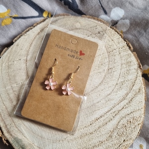 Pink flower, delicate forget me not flower, faithful lovers gift. Thinking of you, teacher gift dangly earrings
