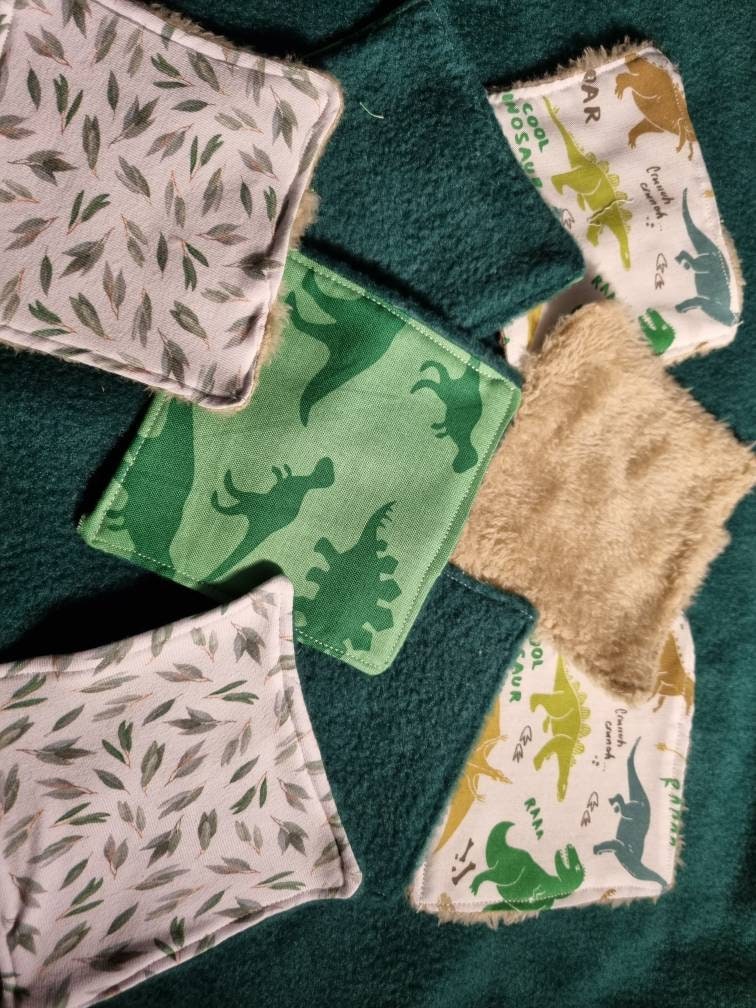 Brüllende Dinosaurier Liebhaber, Knabberknochen und Blätter, Gesichtstücher, Scrubbies, umweltfreundliche Zero Waste, kinderfreundliche Tücher, wiederverwendbar
