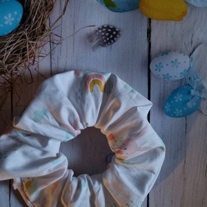 Easter bunny and rainbows scrunchie for alternative Easter gifts