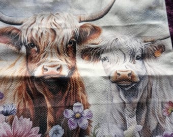 Floral Highland Cow Tote Bag, Scottish Heather Vibes, Reusable Cotton