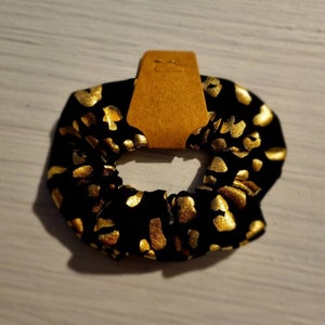 Dark Navy and Gold Leopard Print Scrunchie - Luxe Hair Accessory