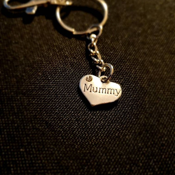 Mummy Silver Plated Heart-Shaped Keyring with Small Diamanté - Elegant Mother's Day Gift